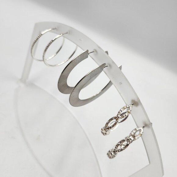 3 Pair - Silver Medium Hoop Earring Variety Package - Picture 5 of 6